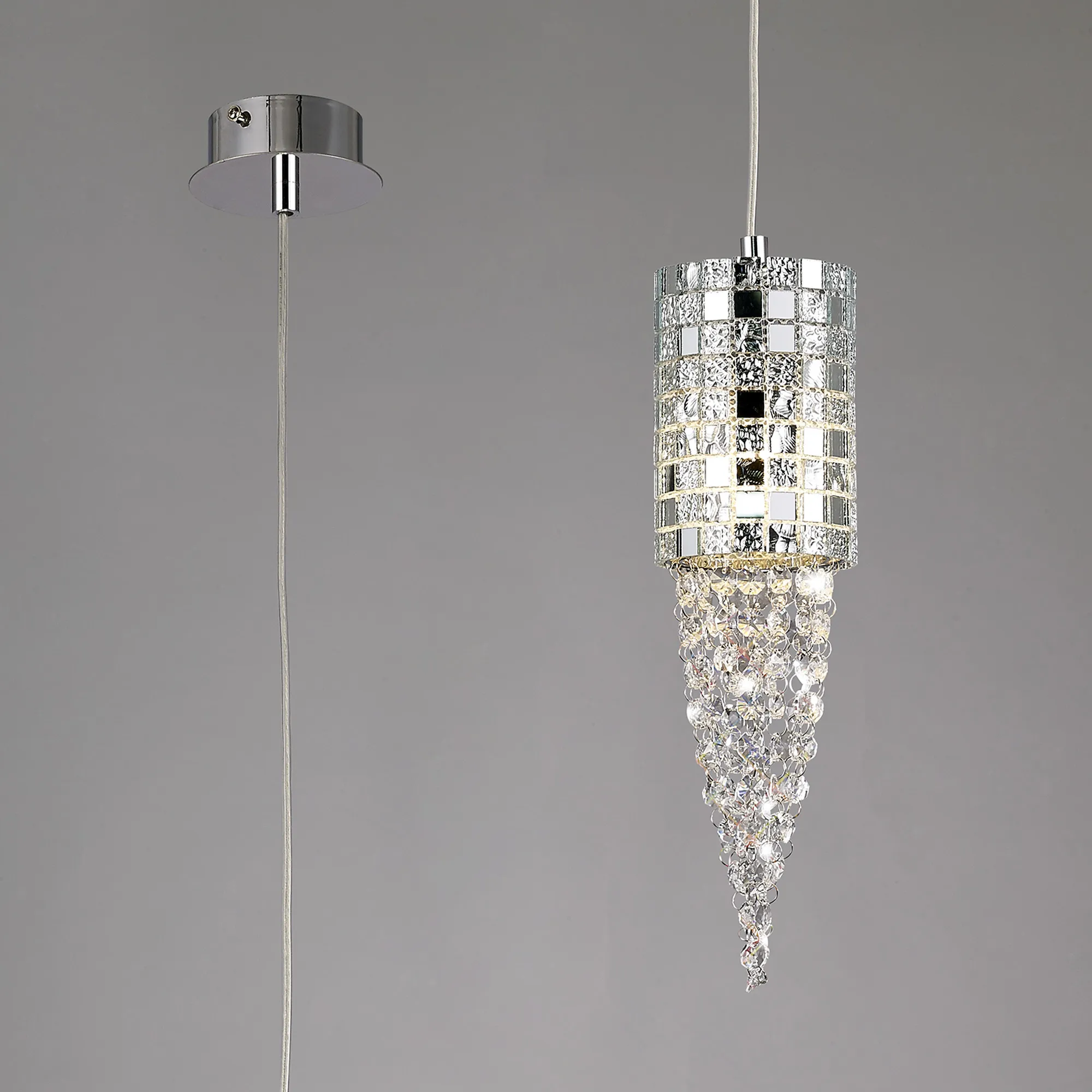 Camden Polished Chrome Crystal Ceiling Lights Diyas Single Crystal Pendants